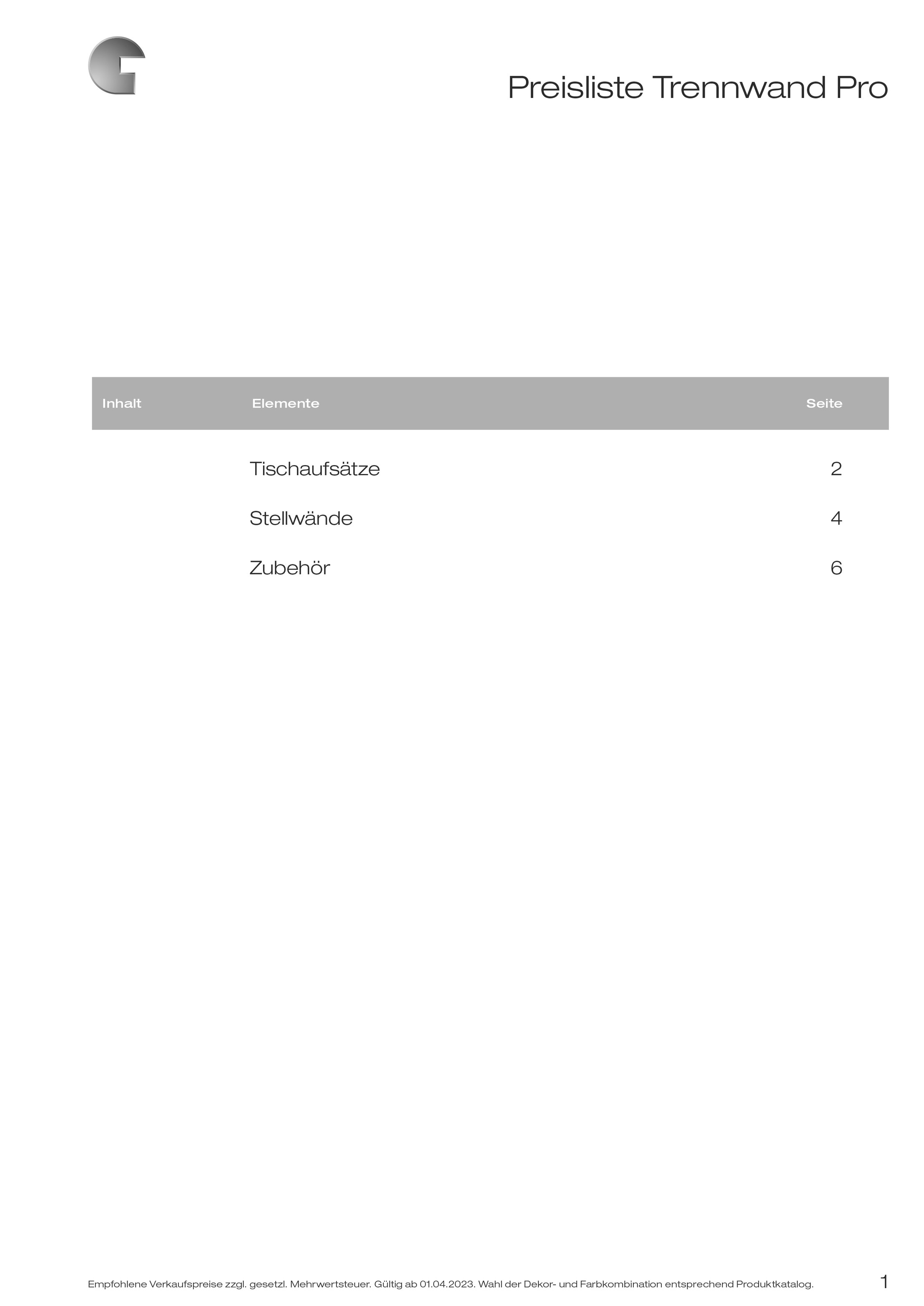 GERAMÖBEL_Preisliste_Trennwand_Pro